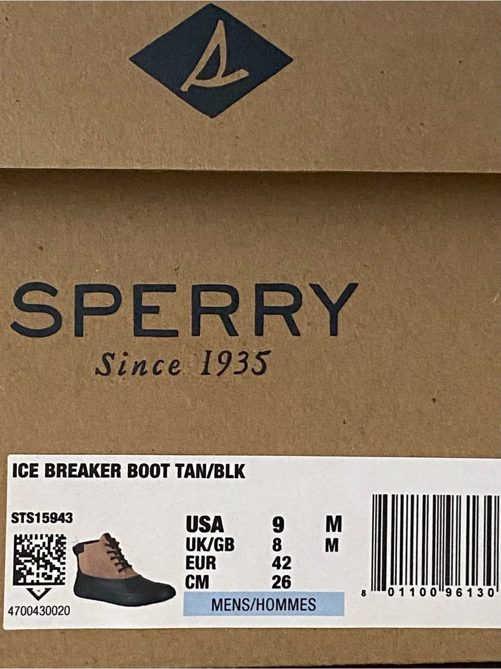 SPERRY MEN'S ICE BREAKER WATERPROOF BOOTS SIZE 9 TAN / BLACK,⁠ NEW IN BOX NIB